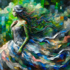 Abstract Woman in Vibrant Green Background