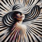 Portrait of a Woman in a Striped Wide-Brimmed Hat