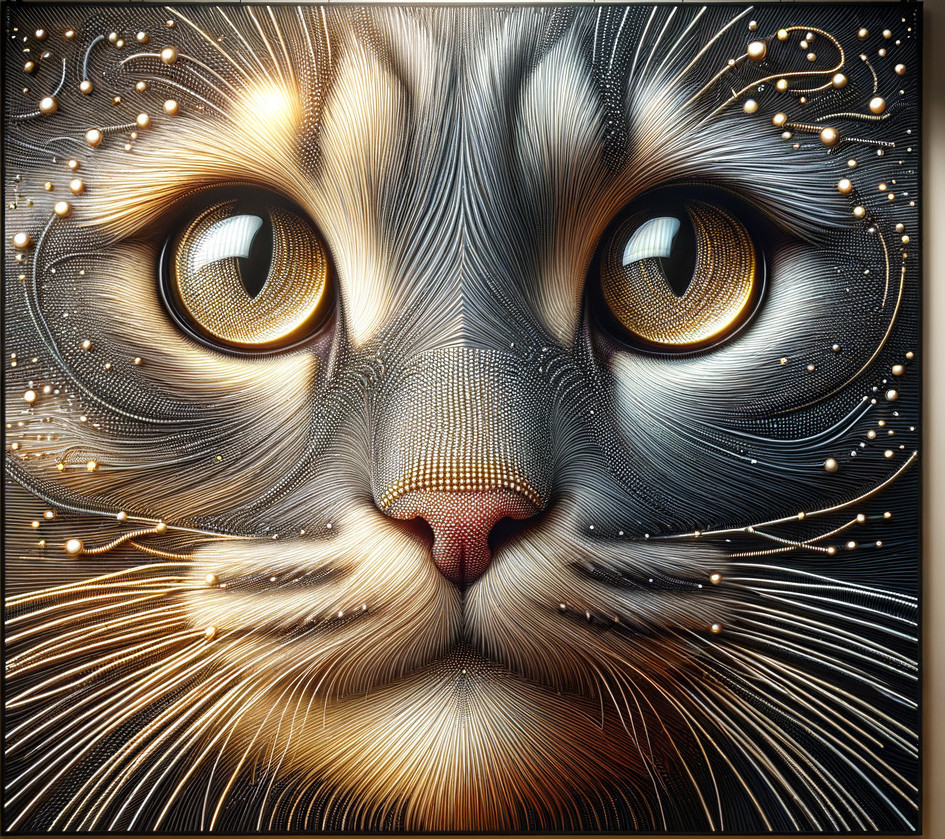 Detailed Digital Artwork of a Cat's Face with Patterns