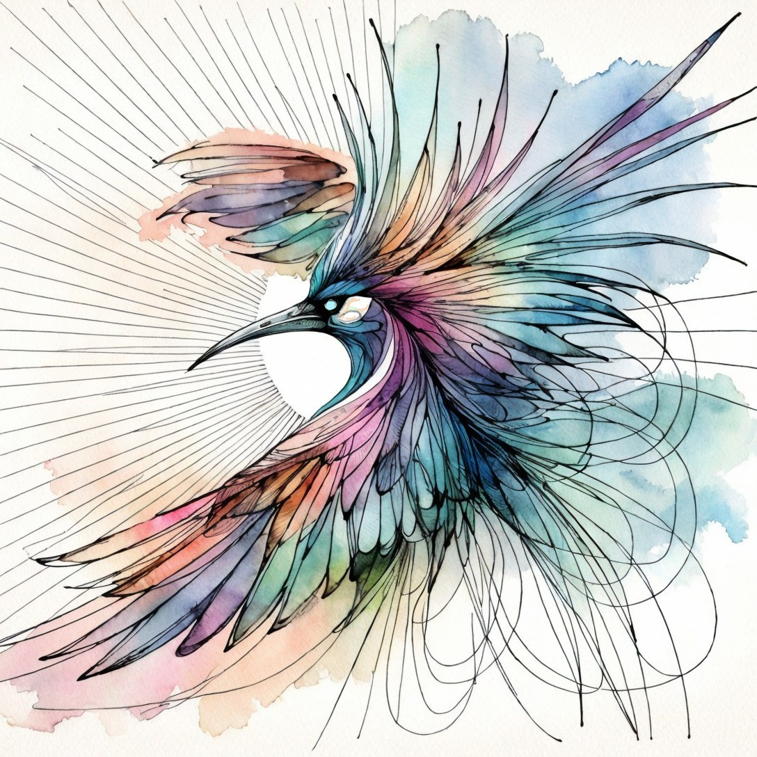 Vibrant Artistic Illustration of a Bird in Watercolors