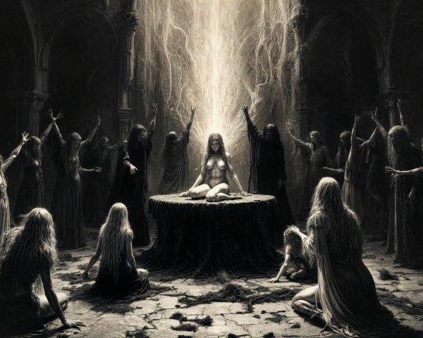 Dark Ritual in a Ruined Cathedral Setting