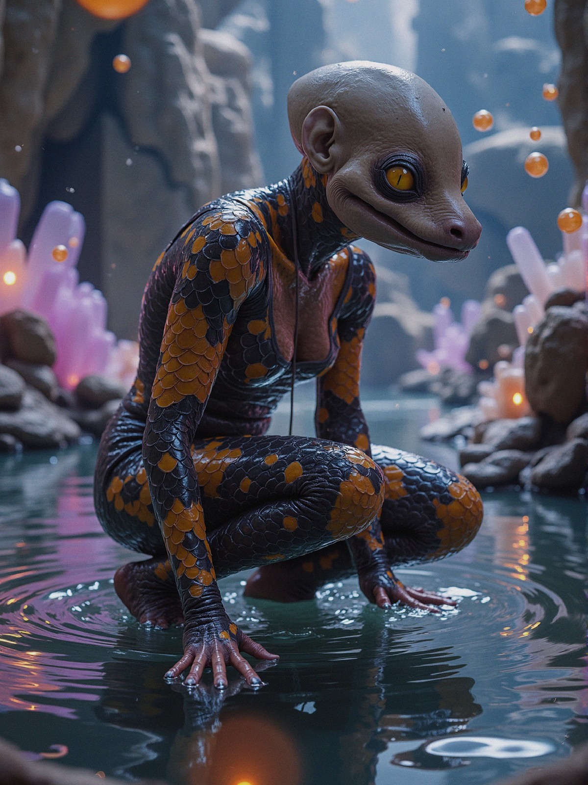 Lizard-like Humanoid by Tranquil Mystic Pool