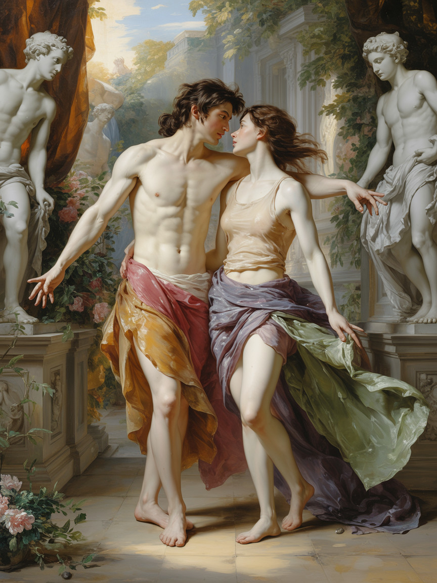 Romantic Couple in Classical Setting with Soft Light