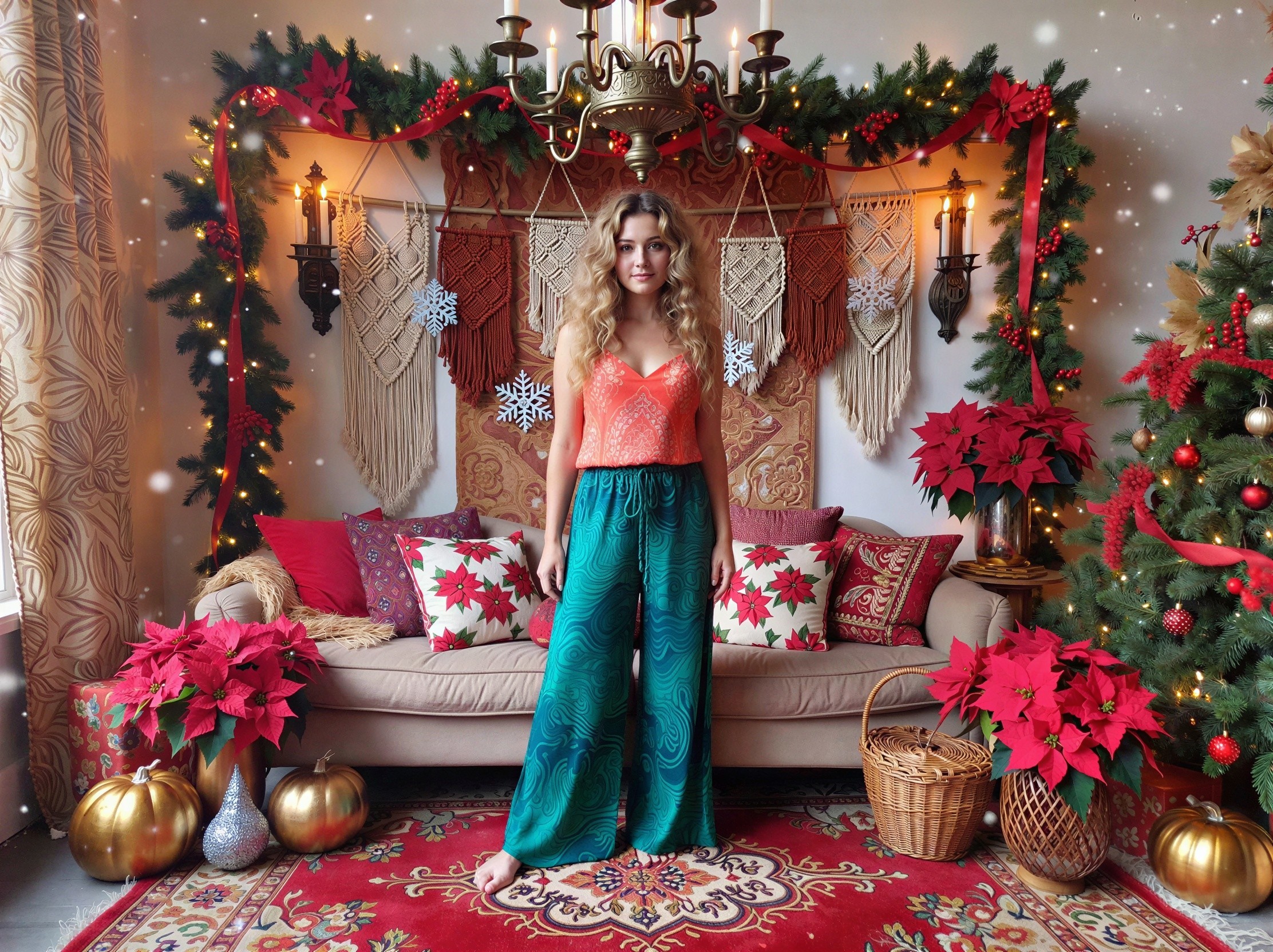 Bohemian Christmas Living Room with Festive Decor