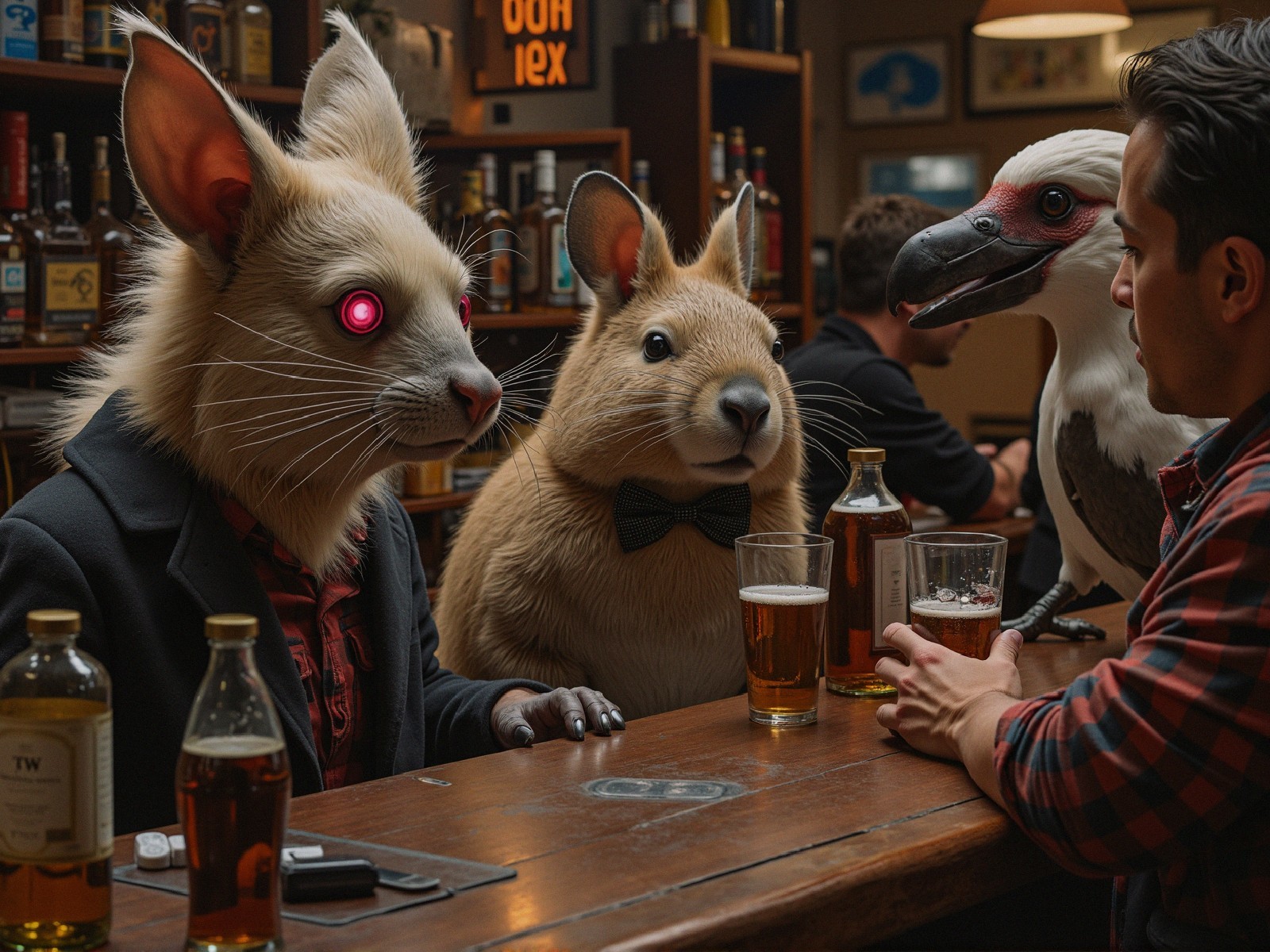 Cozy Bar Scene with Anthropomorphic Animals