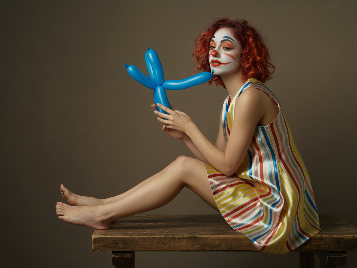 Playful Clown with Colorful Outfit and Balloon Animal