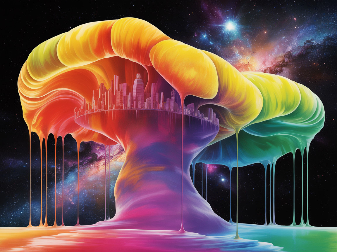 Vibrant Mushroom Cloud Over Futuristic Cityscape
