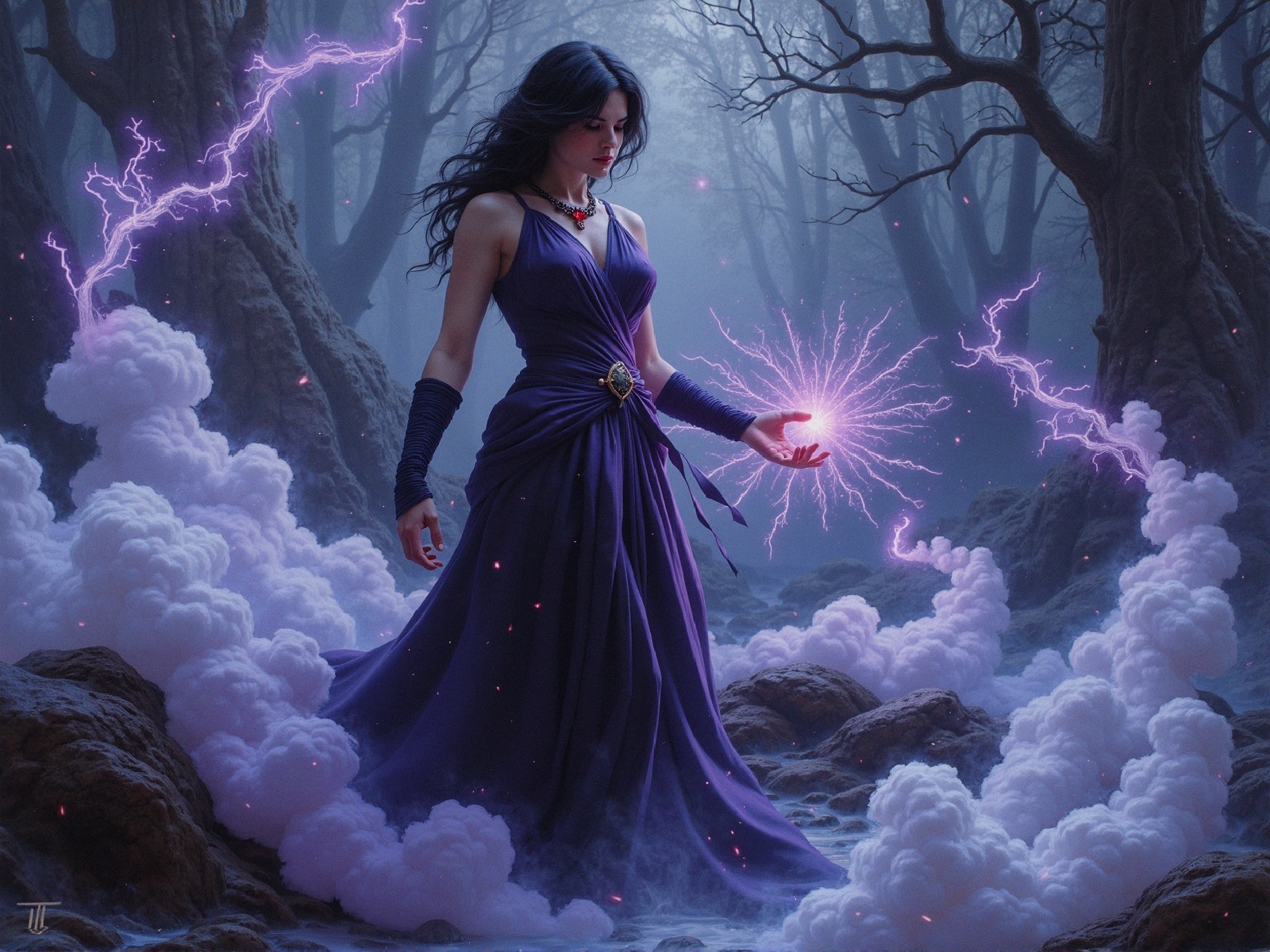 Mystical Woman in Enchanted Forest with Energy Orb