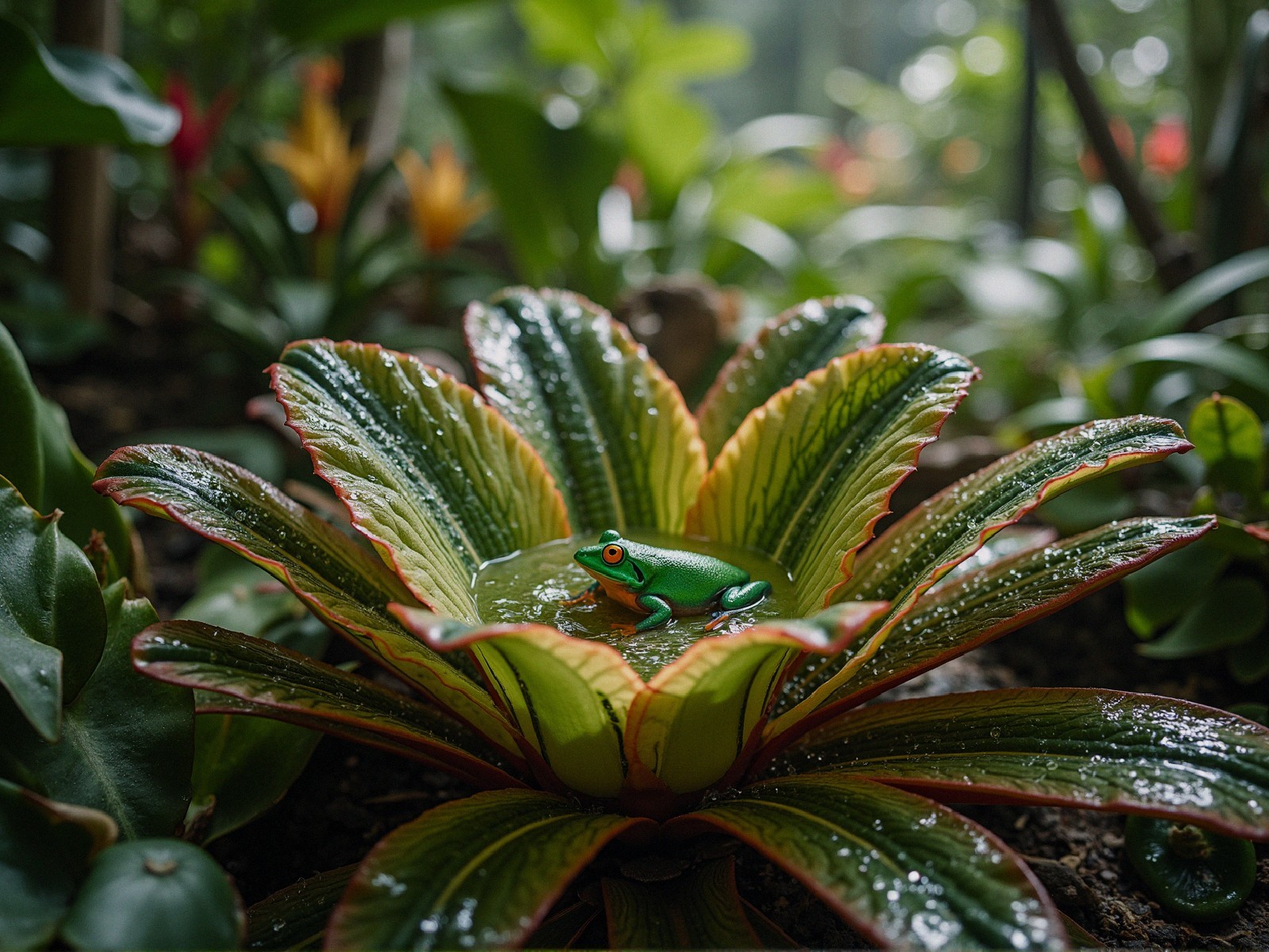 Vibrant Green Frog on a Lush Tropical Leaf