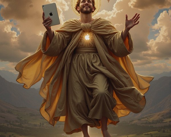 Divine Figure with Light and Modern Technology Elements