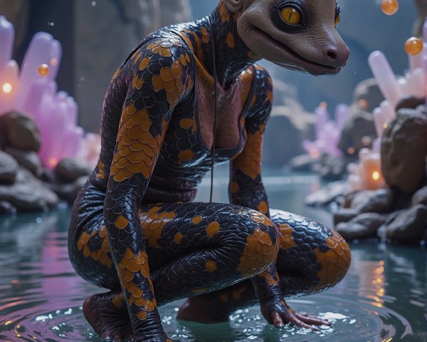 Lizard-like Humanoid by Tranquil Mystic Pool