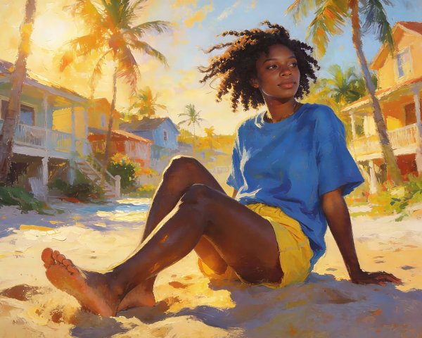 Impressionistic Painting of a Young Woman on Beach