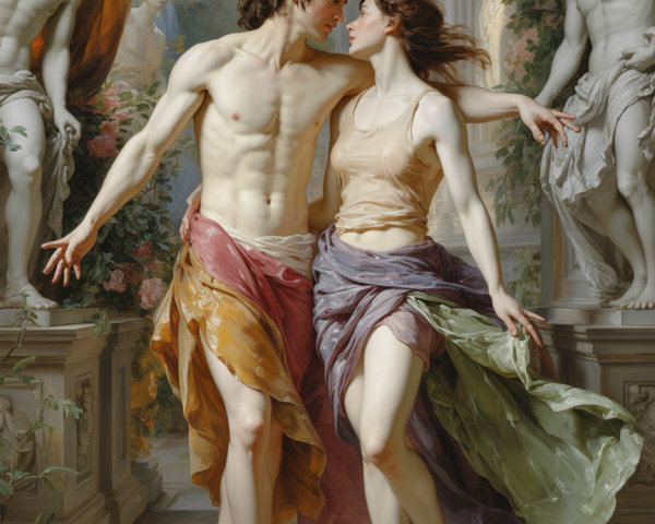 Romantic Couple in Classical Setting with Soft Light