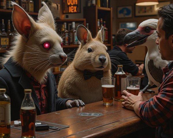 Cozy Bar Scene with Anthropomorphic Animals