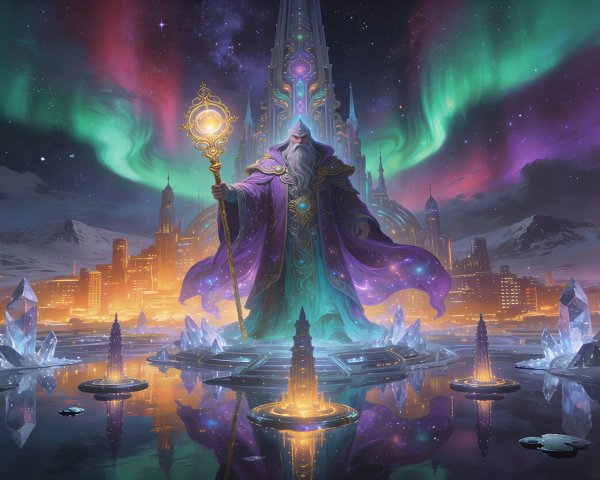 Fantasy Digital Painting of a Wizard with Castle Background