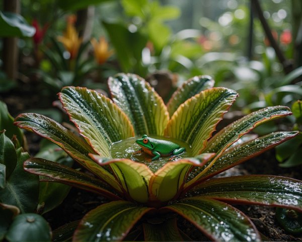 Vibrant Green Frog on a Lush Tropical Leaf