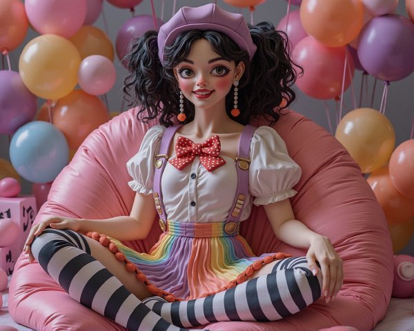 Whimsical Character in Colorful Balloon Setting