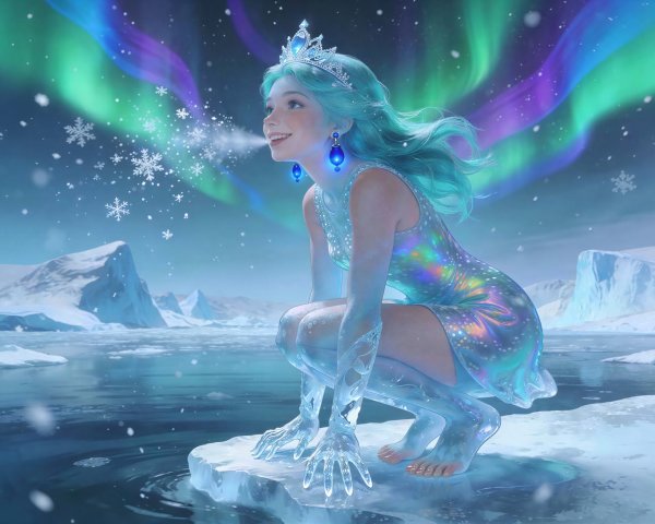 Whimsical Digital Art Portrait of a Young Girl in Ice