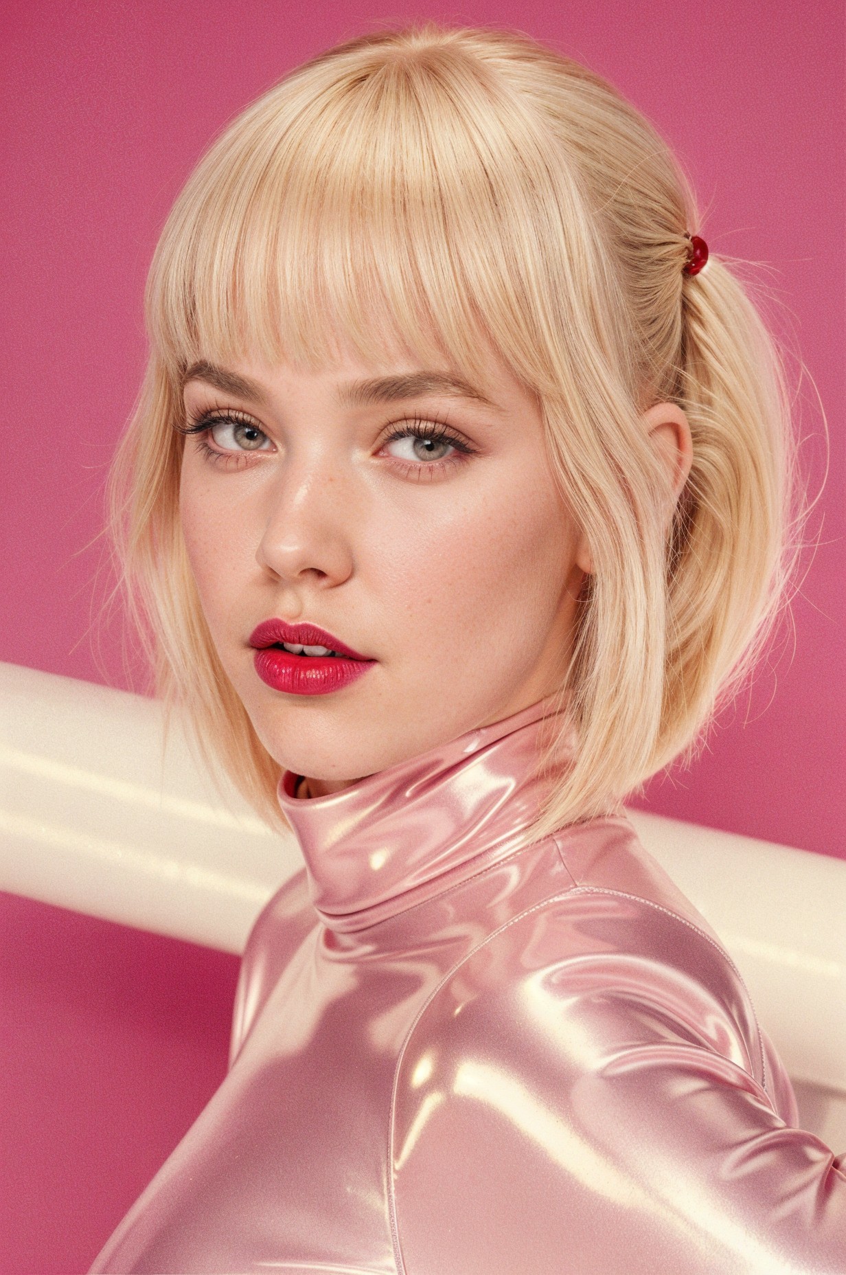 Close-up Portrait of Young Woman with Platinum Bob