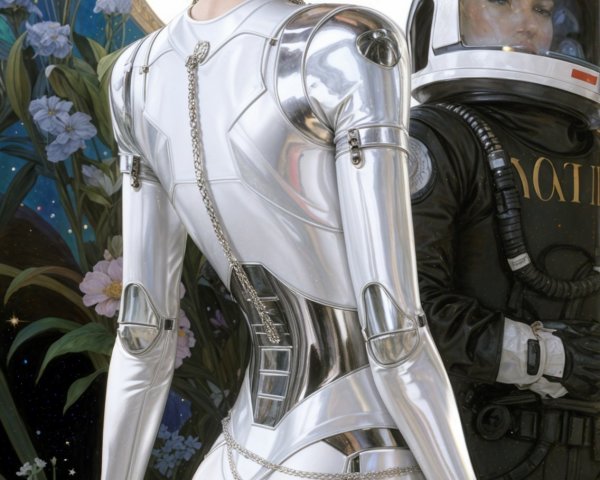 Futuristic Scene with Humanoid Character and Astronaut