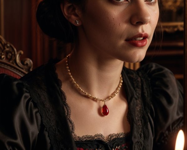 Elegant Woman in Lace Dress with Candlelight Glow