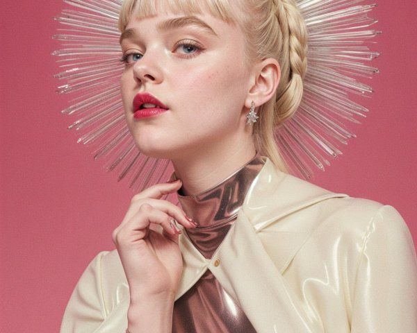 Portrait of a model with blonde braid and metallic outfit