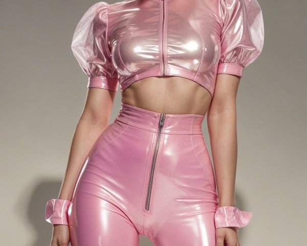Glossy Pink Outfit with Cropped Jacket and Leggings