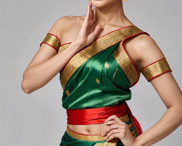 Woman in Green Traditional Outfit with Gold Patterns