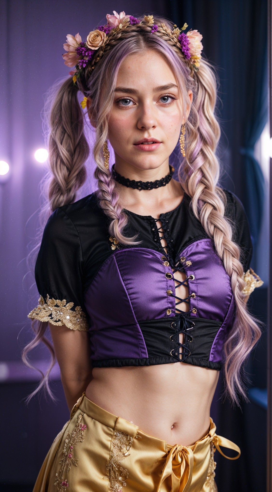 Young woman in stylish cropped top with lace-up details