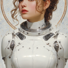 Futuristic Woman in White Outfit with Silver Accents