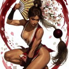 Female Figure in Action Pose with Cherry Blossoms