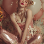 Young woman on beach with colorful beach balls