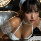 Elegant Wedding Outfit with Pearl Adornments and Lighting