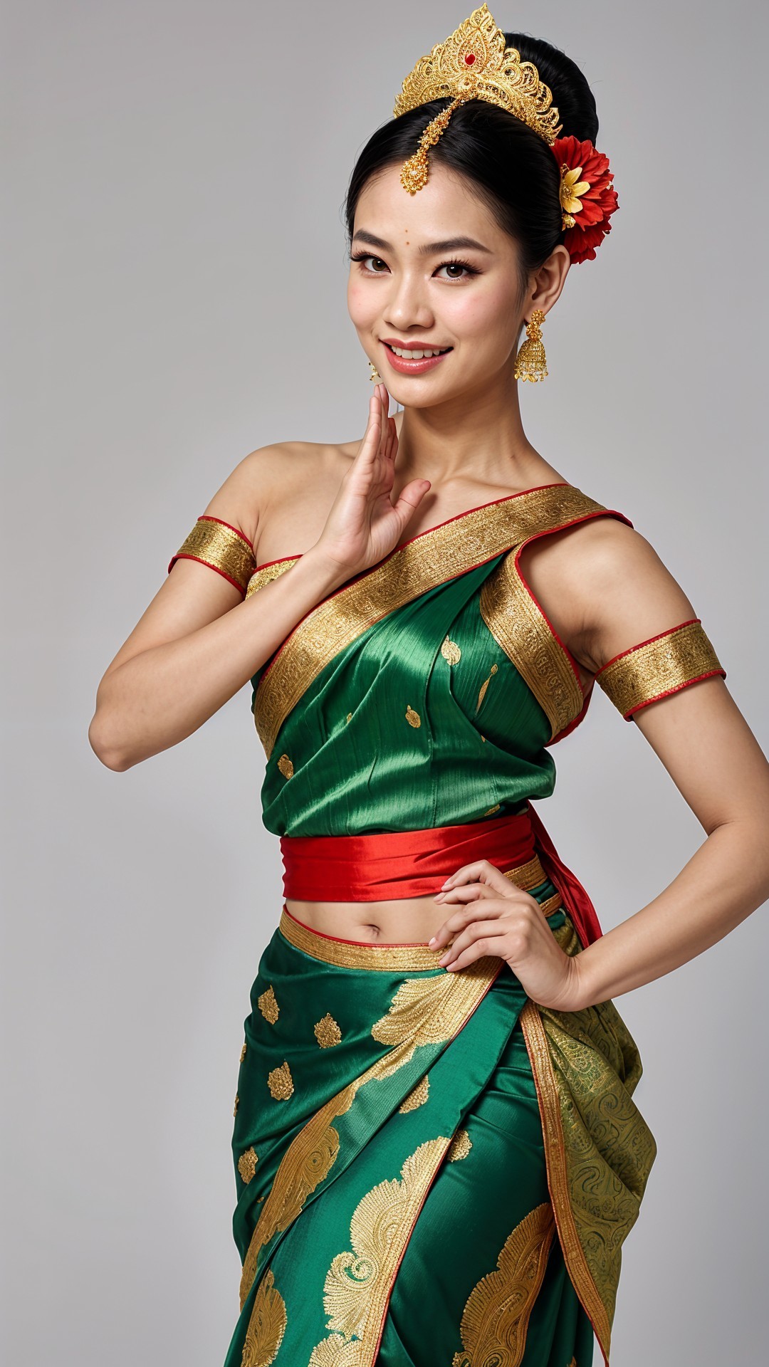 Woman in Green Traditional Outfit with Gold Patterns
