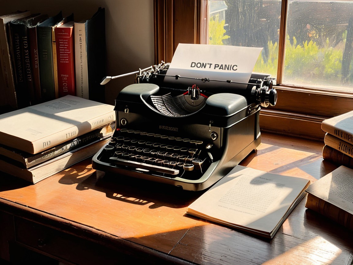 Vintage Typewriter on Wooden Table with Books
