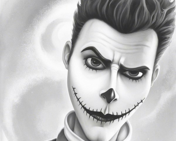 Monochromatic Character with Skull Features in Suit