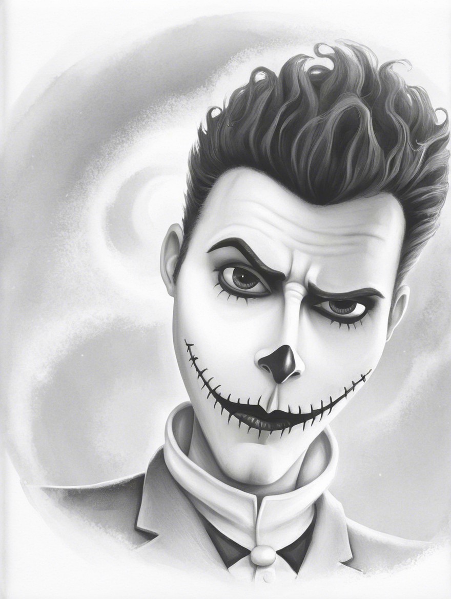 Monochromatic Character with Skull Features in Suit