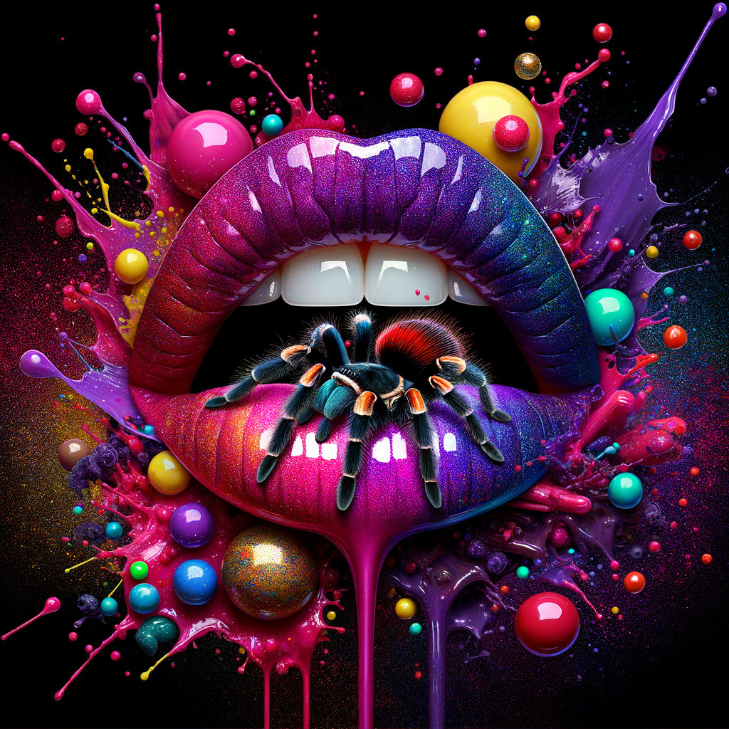 Vibrant Digital Art of Glossy Ombre Lips and Tarantula