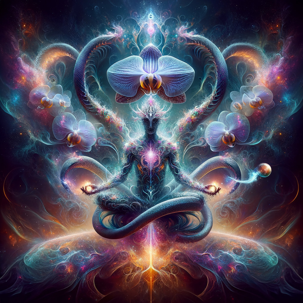 Vibrant Cosmic Illustration of a Serpentine Entity