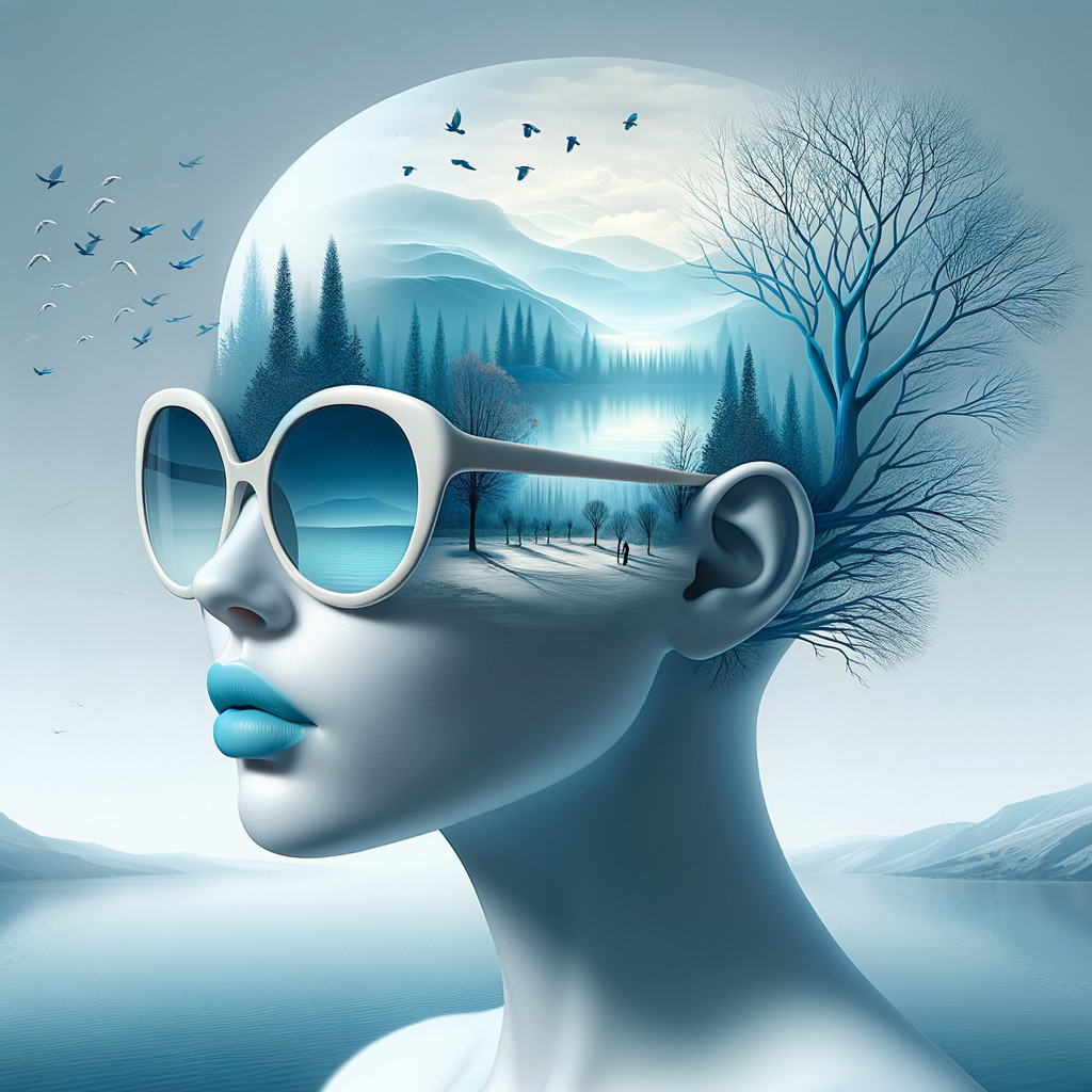 Surreal Portrait of Woman with Landscape Inside Head