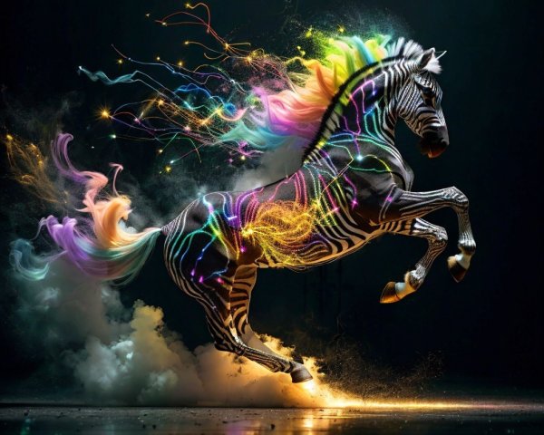 Majestic zebra illuminated by vibrant, colorful lights