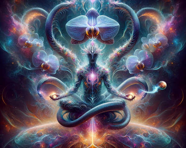 Vibrant Cosmic Illustration of a Serpentine Entity