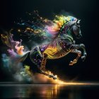 Majestic zebra illuminated by vibrant, colorful lights
