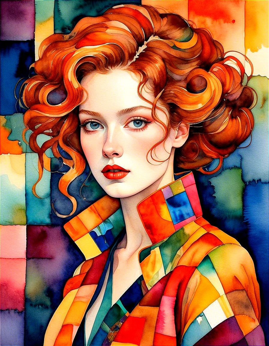 Vibrant Portrait of a Woman with Red Hair and Blue Eyes