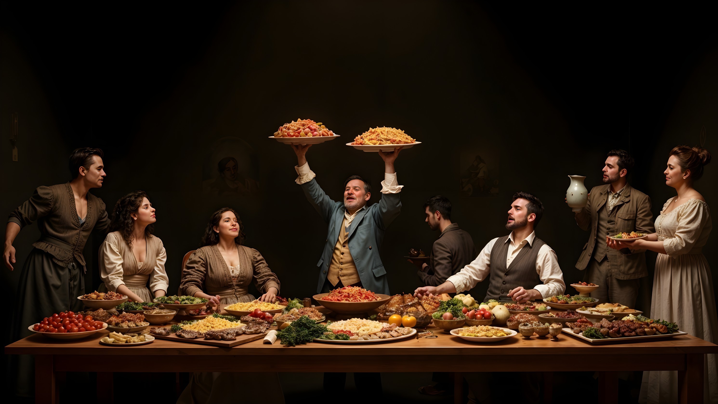 Grand Feast with Pasta and Elegant Dining Atmosphere