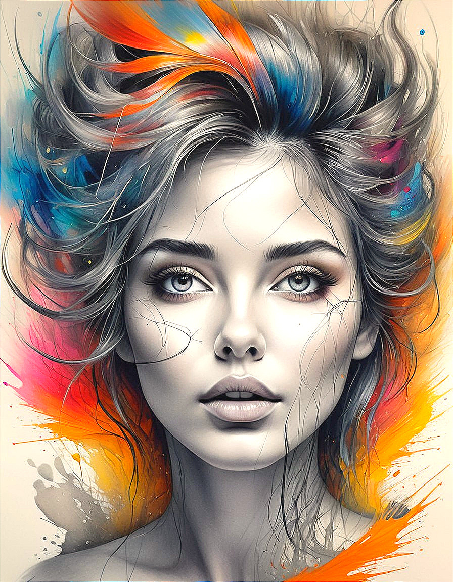 Portrait of a Young Woman with Colorful Hair and Eyes
