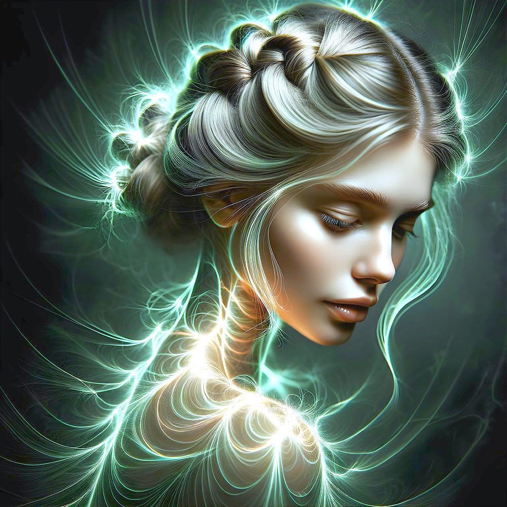 Digital Portrait of a Serene Woman with Braided Hair