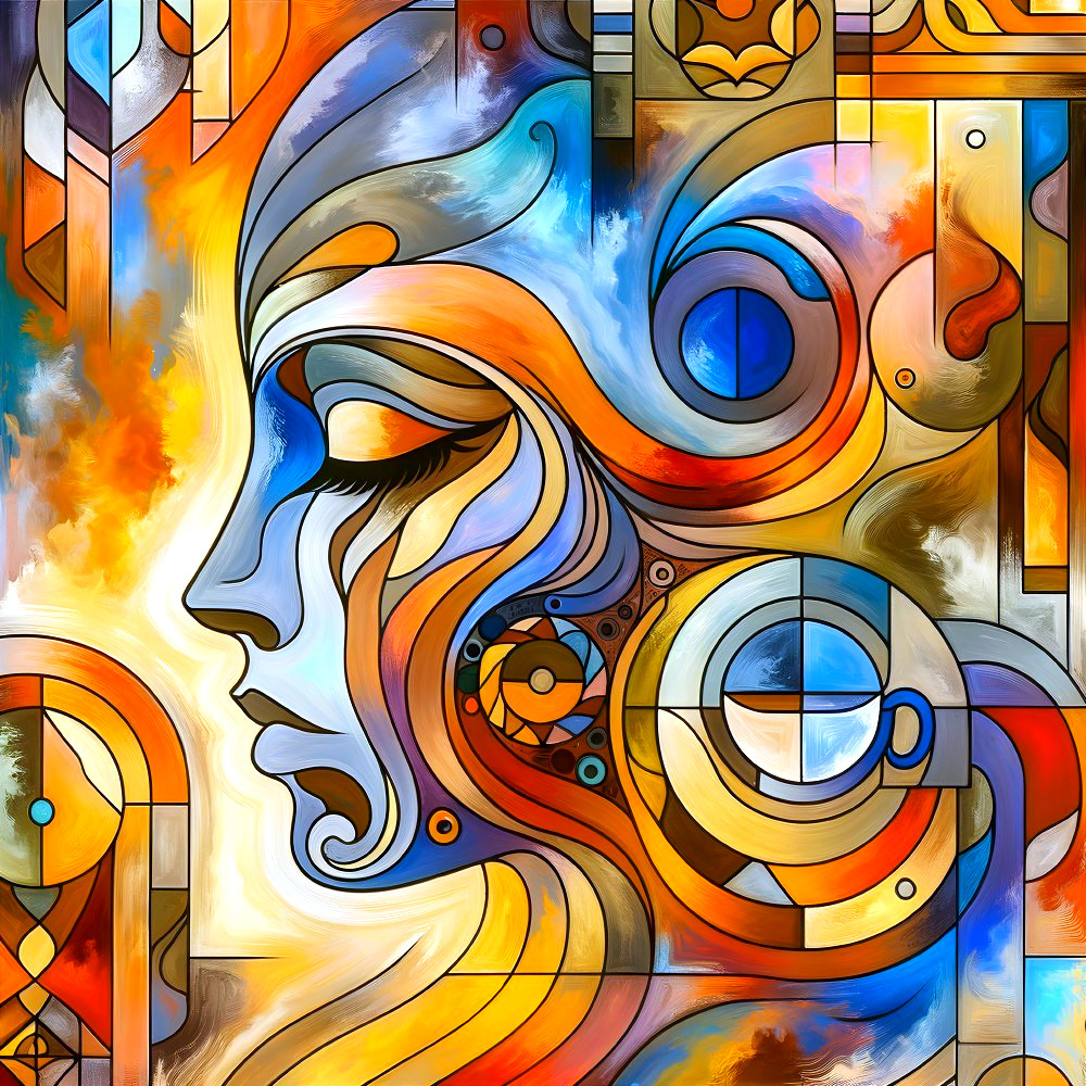 Abstract Composition of Woman's Profile in Colorful Swirls