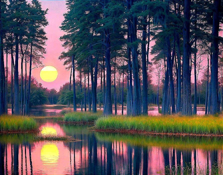 Tranquil Lake Landscape at Sunset with Vibrant Colors