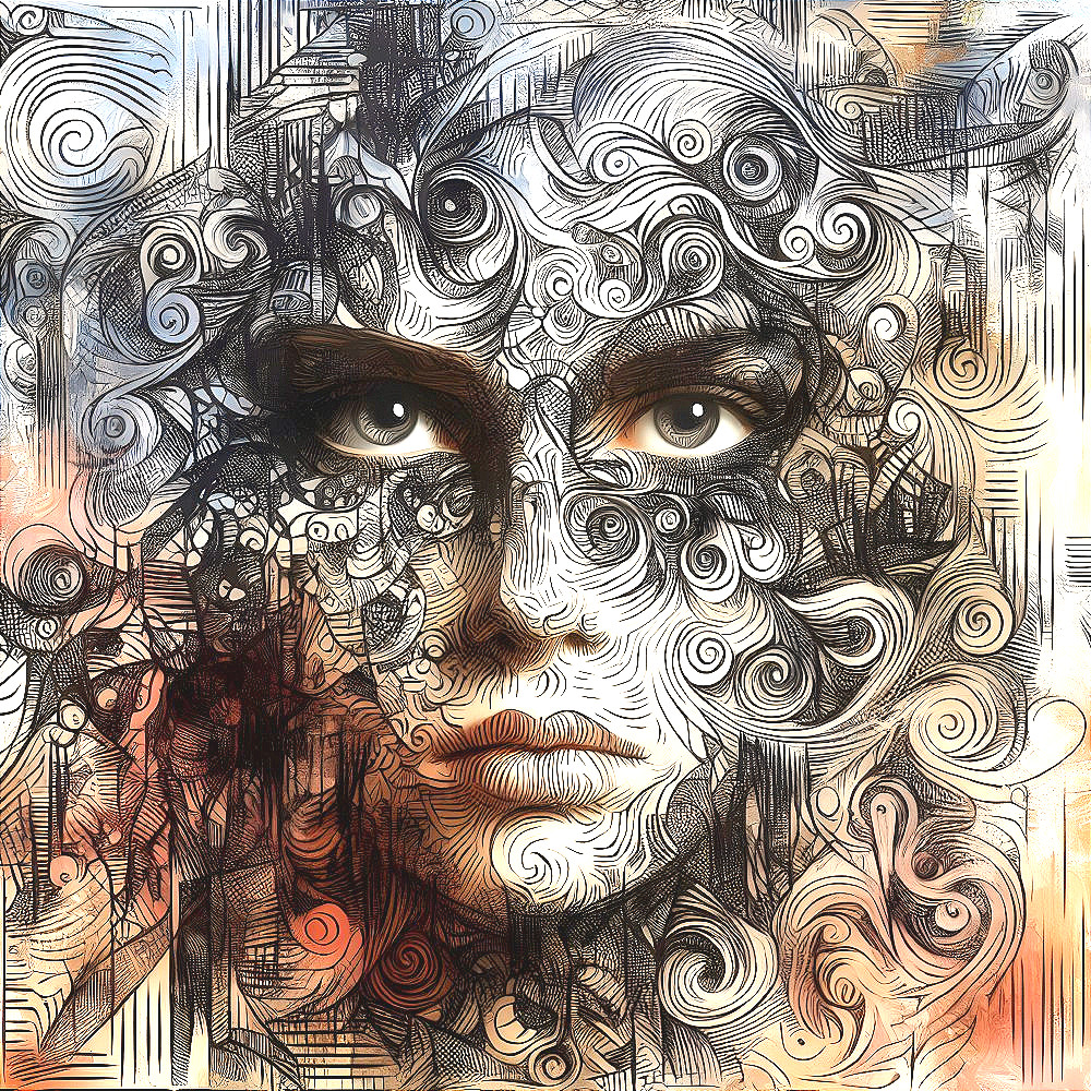 Abstract Face Design with Swirling Patterns and Depth